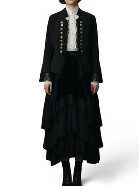 Vintage Goth Victorian Vampire Lace Coat High Neck Military Style Black Size 6